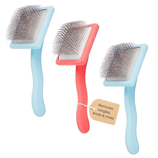 Pet Slicker Brush With Soft Massage Grooming Stainless Steel Pins - For Dematting, Shedding Fur, and Undercoat - Ideal Gift for Professional Pet Groomers - Long Slicker Brush