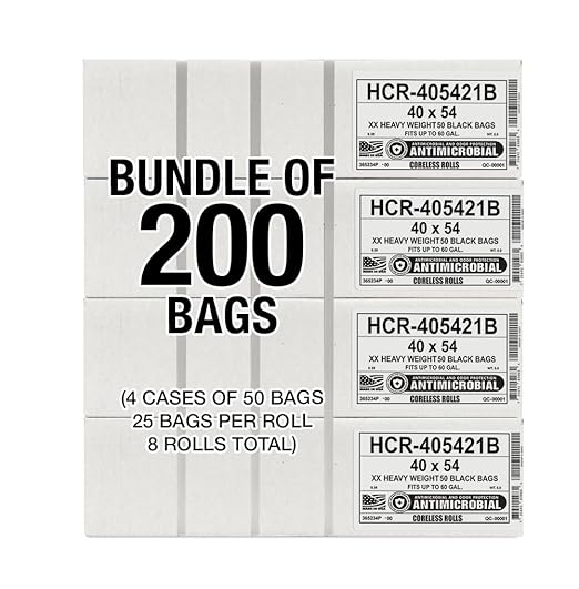 Aluf Plastics High Density Black Trash Bags, 55-60 Gallon, 200 Count, 21 Micron (eq) For Bathroom, Office, Industrial, Commercial, Janitorial, Municipal, Recycling
