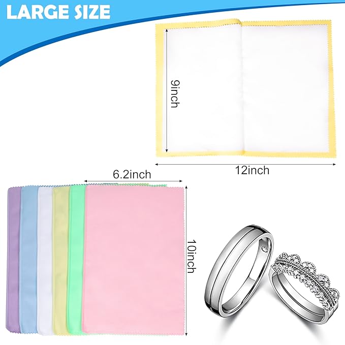 6 PCS Jewelry Polishing Cloths, 10x12 Inch Soft Pure Cotton Polishing Cloths for Cleaning Gold, Silver, Platinum, Diamond, Stainless Steel, Keeps Clean and Shiny (6 Light Colors)