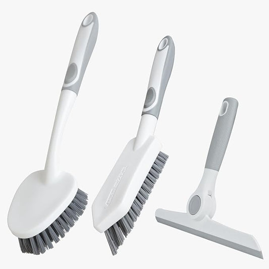 3 Pack Heavy-Duty Scrub Brush Set, Grout Brush, Shower Squeegee, Shower Cleaning Brush with Non-Slip Grip and Stiff Bristles Scrub Brushes for Cleaning Bathroom, Kitchen, Tile, Grout, Tub, Floor, Sink