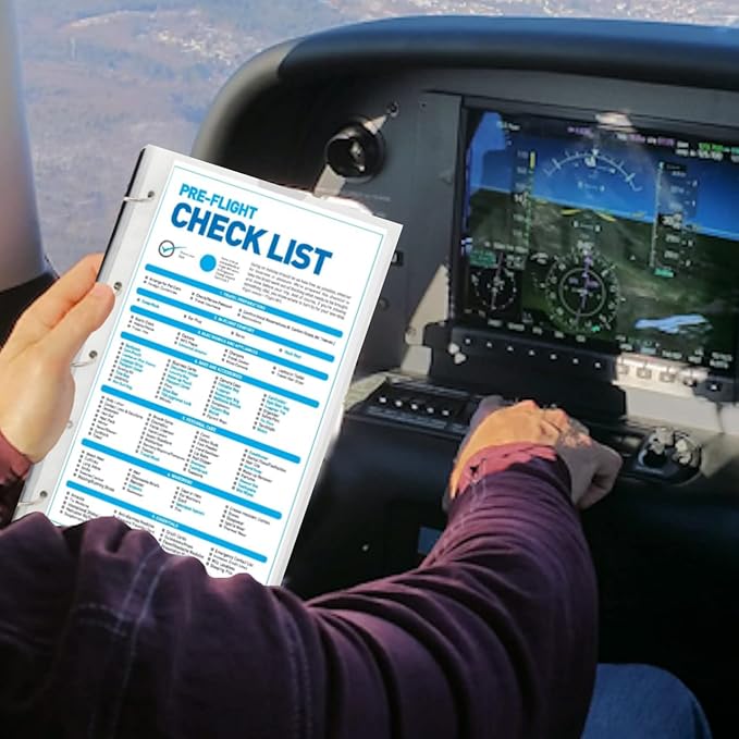 Performore Flight Crew Checklist Binder (Black) with 5 Loose Leaf Rings - Includes 25 Sheet Protectors and Business Card Size Pocket ON Front Cover for Label, for 8" X 5" Paper