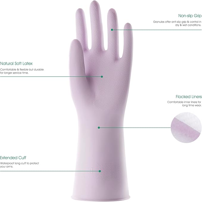 COOLJOB 3 Pairs Colorful Household Gloves with Cotton Liner & Non-slip Grip, Water Resistant Reusable Dish Washing Rubber Gloves for Kitchen & Bathroom Cleaning, Medium