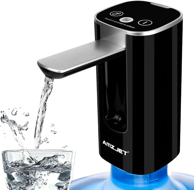 Water Dispenser for 5 Gallon Bottle with Digital Display, 4 Dispense Modes, Portable USB Charging Electric Water Pump, Foldable Spout, Food-Grade Water Jug Pump for Home, Office, RV, Campin(Black)