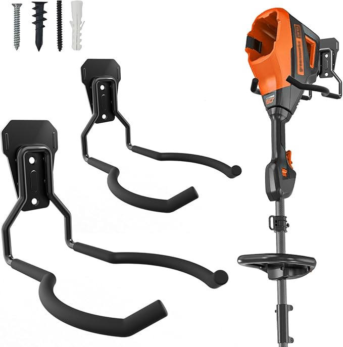 Garden Power Tool Organizer Hooks 2-Pack String Trimmer Wall Mount Garage Storage Heavy Duty Hanger Drill Holder