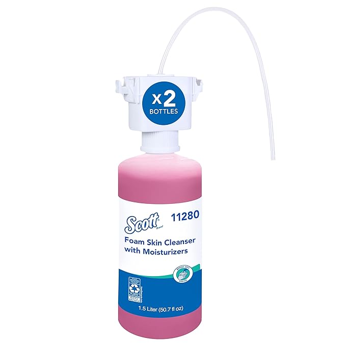 Scott Professional Foam Hand Soap with Moisturizers (11280), 1.5 L, Foaming, Pink, Floral Scent, Under-Counter Refills for Kimberly-Clark Professional Top Mounted Dispensers (2 Bottles)