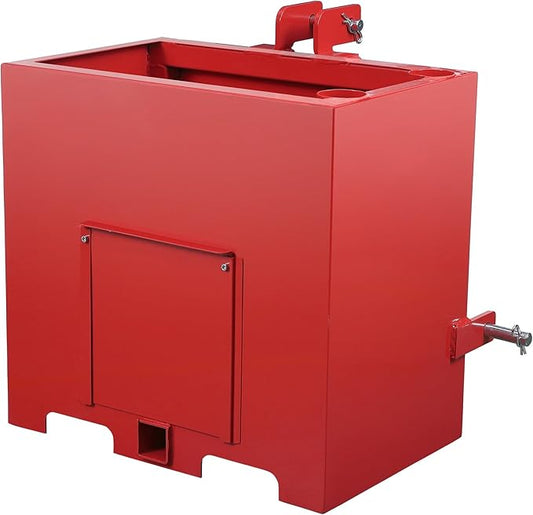 GAOMON 3 Point Ballast Box, 800lbs Capacity, Standard 2 inch Hitch Receiver, with 5cu.ft Volume, Heavy Duty Steel, Fits Category 1 Tractor Attachment, Red