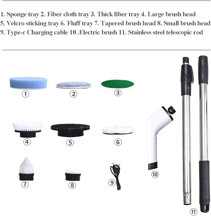 Electric Spin Scrubber, Cordless Cleaning Brush, Rechargeable Scrub Brush with 7 Replaceable Brush Heads, Adjustable Long Handle Power Scrubber for Bathroom Tile Bathtub Glass