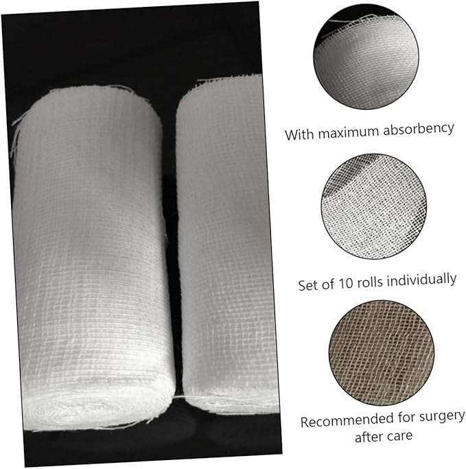 10pcs Gauze Rolls First Aid Dressing Wrap for Wound Care Training Absorbent Conforming Bandages for Surgery Aftercare and Sports Protection