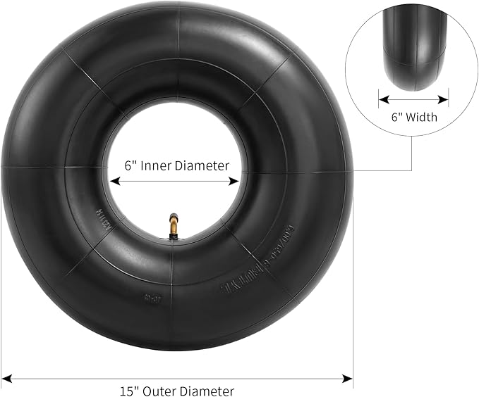 Heavy Duty 15x6.00-6 Butyl Inner Tubes with TR-87 Bent Valve Stem, Premium Replacement 6.00/6.50-6 Lawn Mower Tire Tubes Fit for Snow Blowers, Go Karts, Golf Carts, Wheelbarrows and More 2 Pcs