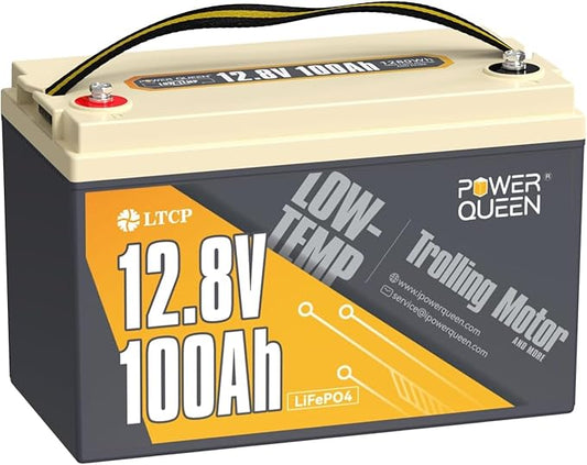 Power Queen 12V 100Ah LiFePO4 Battery, Upgraded Low Temperature Cut-off Function, Built-in 100A BMS, Grade A Battery Cell, Up to 15000+ Cycles, Perfect for Trolling Motor, Marine, RV and Off Grid