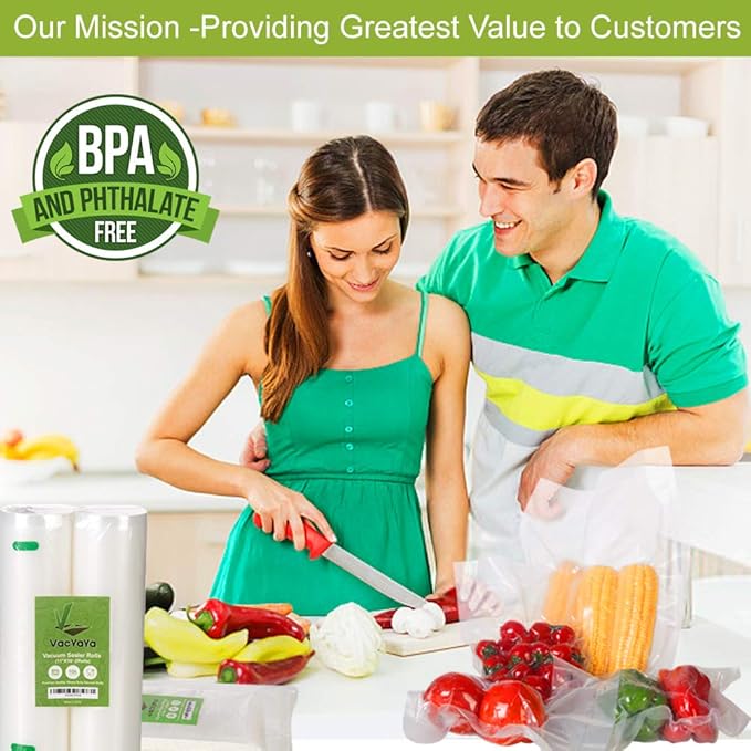 VacYaYa 100 Pint 6 x 10 Inch Freezer Food Vacuum Sealer Storage Bags Size,Vac Seal a Meal Bags with BPA Free and Heavy Duty Sous Vide Vaccume Safe PreCut Bag