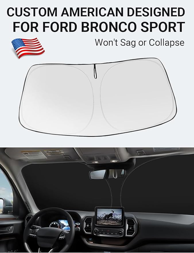 Proadsy 2025 Upgrade Windshield Sun Shade Custom Fit Ford Bronco Sport 2021-2024 2025 4-Layer Foldable Front Sunshade Protector Sun Visor Blocks UV Rays Keep Car Cooler