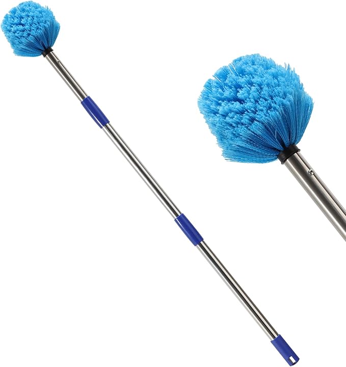 Cobweb Duster with Extension Pole,4-10FT Stainless Steel Spider Web Brush with Pole,Cobweb Duster Outdoor for High Ceilings and Surfaces,Steel Long Handle, Lightweight Cleaner