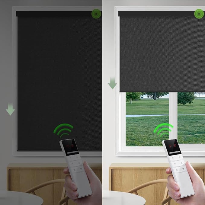 ZSHINE Motorized Blackout Window Blinds Customize Width (23-95 Inches) Remote Control Wireless and Rechargeable Window Roller Shades for, Home, Office, Hotel, Club, Restaurant and Cinema… (82010M)