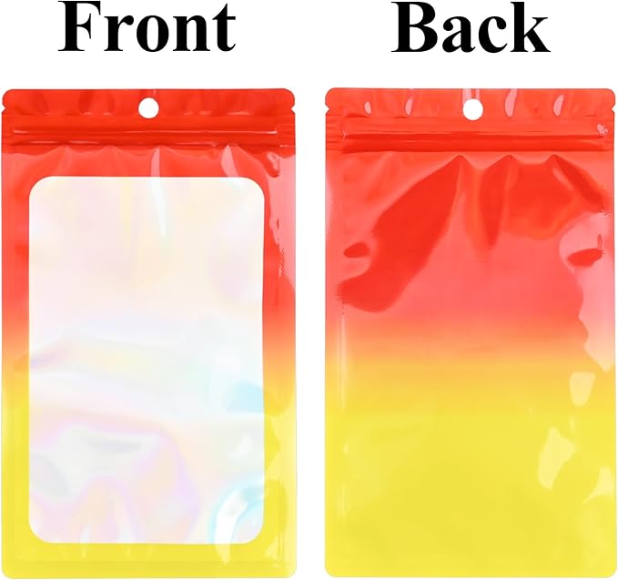 100 Pack Resealable Plastic Bags for Food Storage, Zipper Bags with Clear Front Window, Packaging Pouch for Small Business (Red & Yellow, 4.3x7.1 inch)