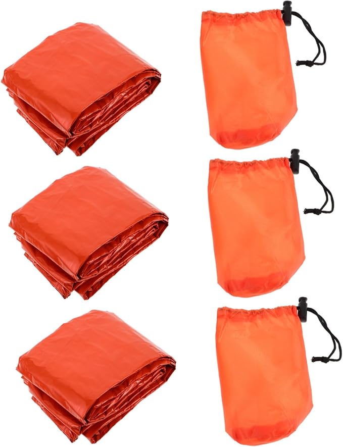 3 Set Outdoor Sleeping Bags with Drawstring Closure Thermal Emergency Bivy Sack for Camping Hiking and Survival Rainproof Protection with Storage Bags