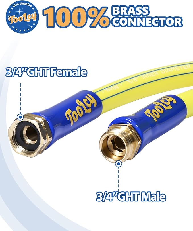TOOLCY Flexible Garden Hose 100 ft with Swivel Fitting, Heavy Duty Hybrid 5/8 inch Water Hose, Outdoor, Lightweight, All-Weather, Brass Male to Female Fittings, 250 Burst