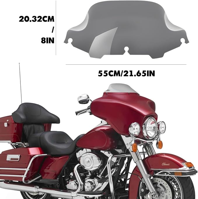 8 inch Smoke Windshield Windscreen for 1994-2013 Harley Davidson Touring Street Glide Electra Glide/Ultra Limited/Tri Glide FLHT FLHX FLHXS FLHTK