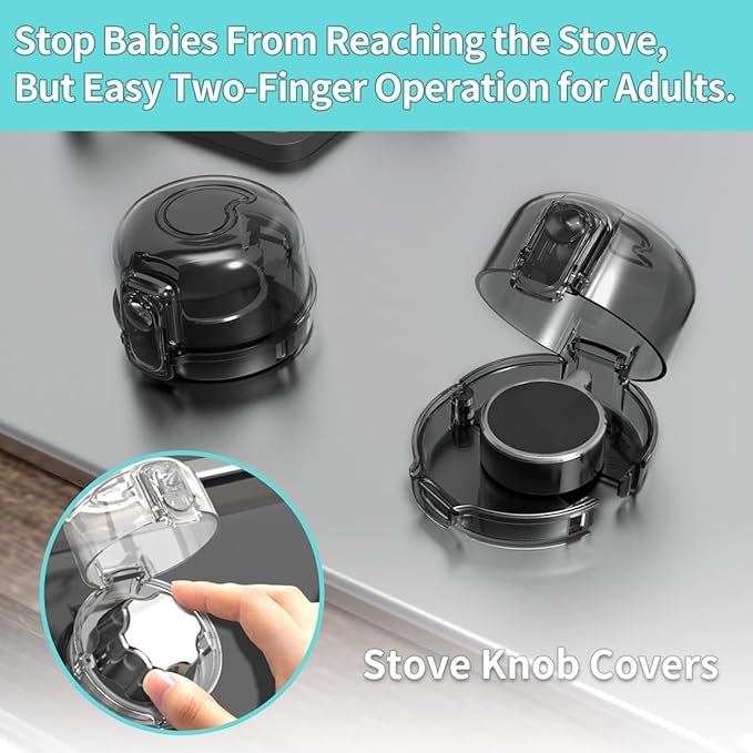Stove knob Safety Covers (5-Pack) - Child Proof Gas Stove Knob Locks, Baby Proofing Safety Covers for Gas Stoves & Ovens, Heat Resistant & Durable, Easy to Install, Transparent