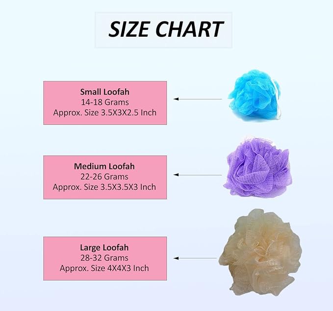 20 Small Full Bodied Quality Bath or Shower Sponge Loofahs Pouf Mesh Assorted Colors Wholesale Bulk Lot
