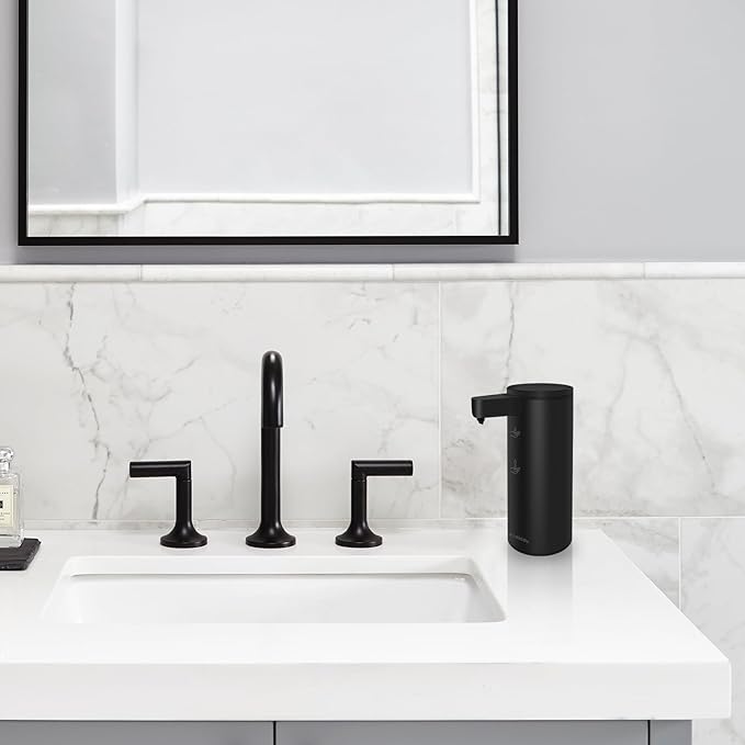 Automatic Soap Dispenser Stainless Steel with Sensor Infrared Soap Dispenser Electric IPX5 Waterproof USB-C Charging Motion Sensor for Kitchen & Bathroom (Black)