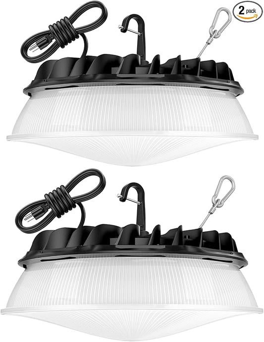 2 Pack 155W UFO LED High Bay Light with Reflector 22,500lm 5000K LED High Bay Lights AC110-277V 5' Cable with Plug Waterproof UFO Lights for Garage Shop Factory Warehouse ETL Listed