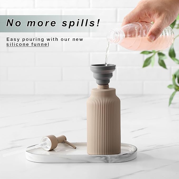 Modern Matte White Soap Dispenser for Bathroom，14oz Ceramic Soft Touch Hand Lotion Dispenser with Pump，Liquid soap Dispenser for Kitchen Rubber Paint (Khaki)