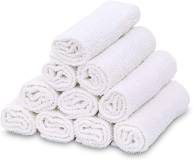 GOLD TEXTILES 60 Pack Economy White Washcloths Set (12x12 inches) - Cotton Blend Commercial Grade Cleaning Rags, Quick Drying & Soft Face Cloths, Fingertip Towels for Bathroom, Spa, Gym, and Kitchen