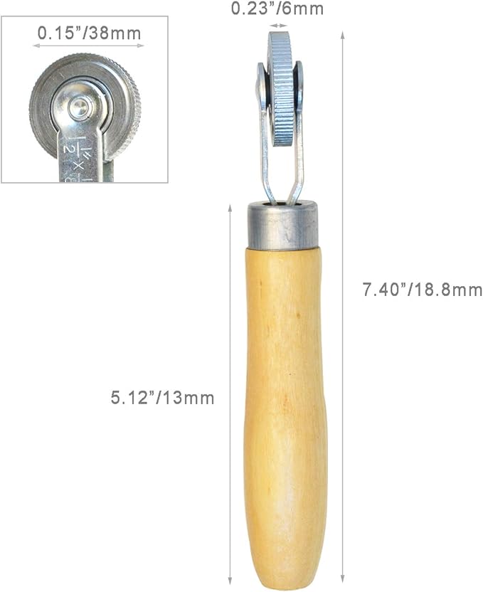 Tire Patch Roller Wooden Handle 1 1/2" Dia Tire Repair Tool (6mm)