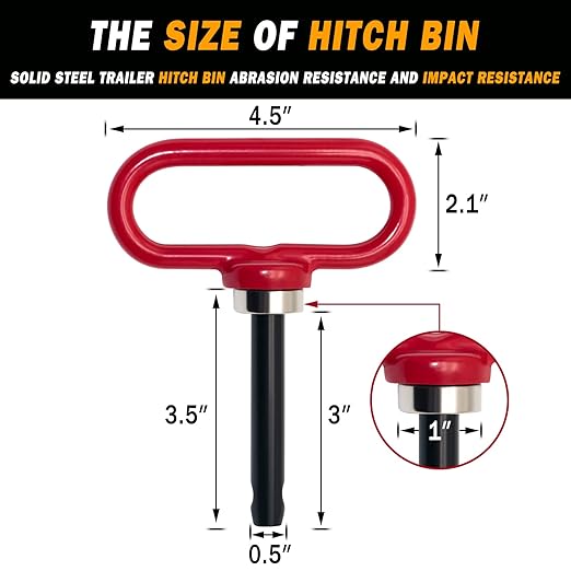 2 Packs Magnetic Hitch Pin, Lawn Mower Trailer Hitch Pins 1/2 Inch with Handle and Clip, Trailer Gate Pin for Mowers, Tractor Truck, Towing Cargo, ATV - Simple One Handed Hook On & Off（Red