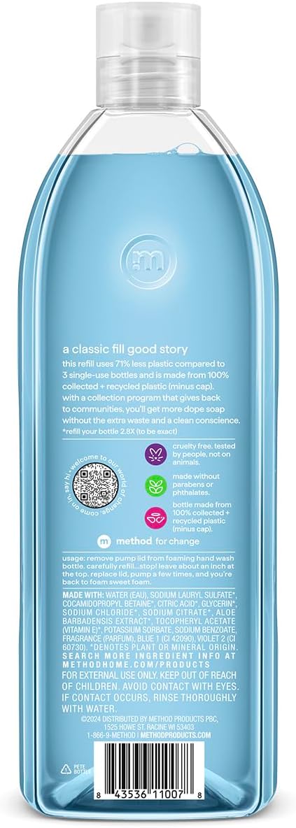 Method Foaming Hand Soap Refill, Sea Minerals, Recyclable Bottle, Biodegradable Formula, 28 fl oz (Pack of 4) (Packaging May Vary)