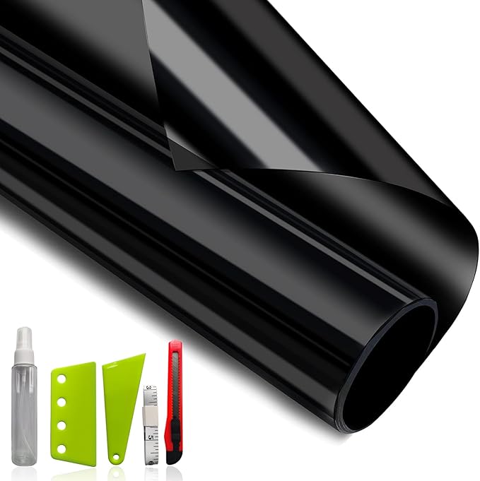 NIDOJP Blackout Window Privacy Film with Tool Kits 100% Sunlight Heat Blocking Window Cover Tinting Film Anti UV Scratch Resistant for Home Nursery Bedroom Office Glass