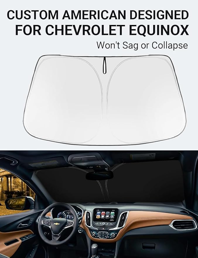 Proadsy Windshield Sun Shade for Chevrolet Equinox 2017-2024 4-Layer Foldable Front Sunshade Protector Sun Visor Blocks UV Rays Keep Car Cooler