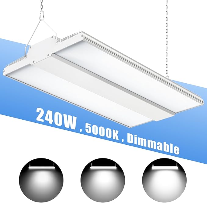 ADUB 240W LED High Bay Shop Light UL DLC Listed, 1.63 FT Linear Hanging Shop Lights Dimmable 0-10V, 36,000LM 5000K Commercial LED Warehouse High Bay Lighting for Factory Workshop Garage, AC100-277V