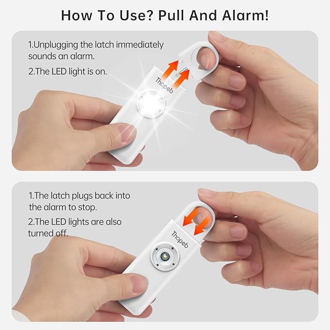 Thopeb® Personal Safety Alarm for Women – 130dB Loud Emergency Siren & SOS Strobe LED Light – Self Defense Keychain, College Dorm Room Essentials for Girls (White)