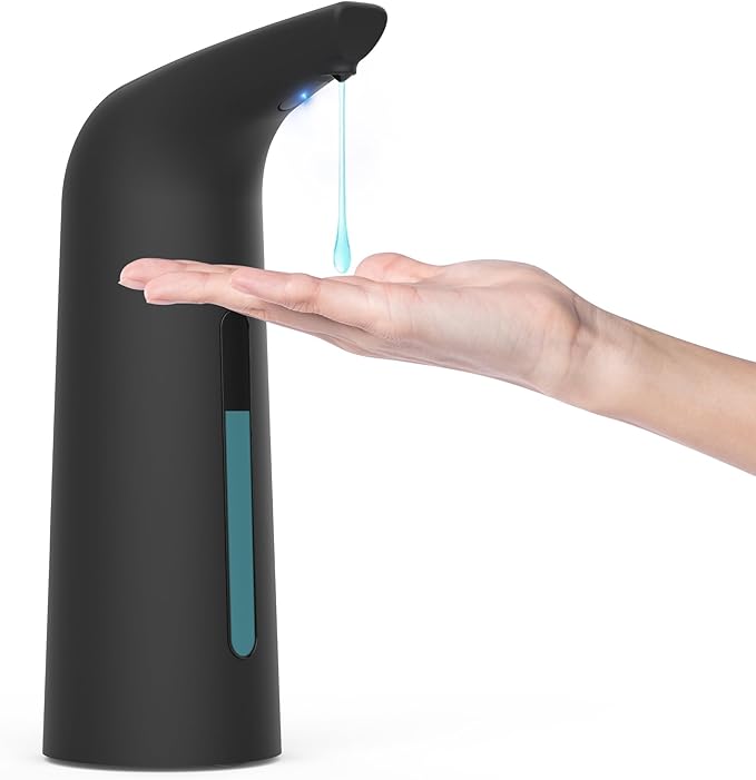 Automatic Touchless Soap Dispenser with 4 Adjustable Levels，400ml Battery Operated Liquid Hand Sanitizer Pump for Kitchen Sink, Bathroom Countertop-Infrared Sensor, Plastic, Waterproof Design