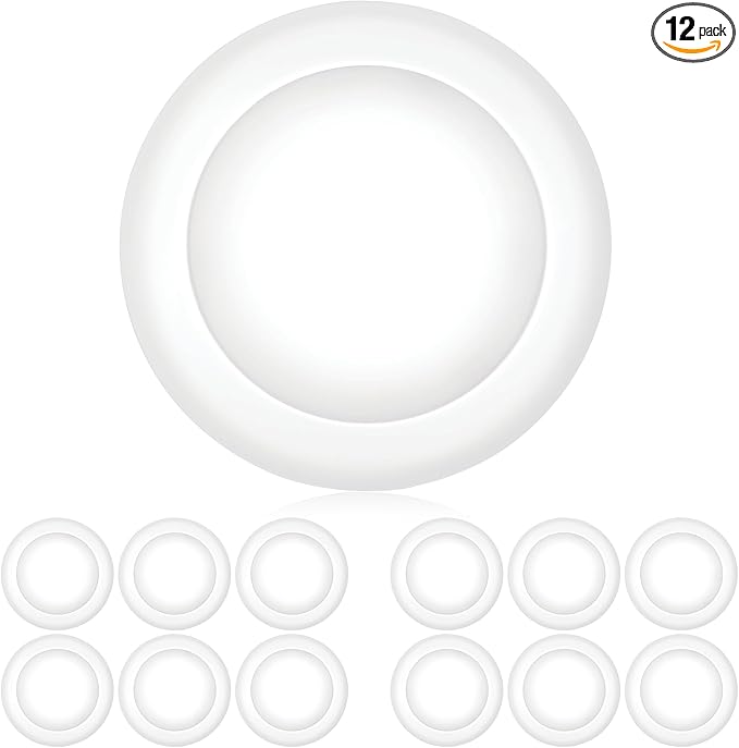 PARMIDA (12 Pack) 5/6 Inch Dimmable LED Disk Light Surface Flush Mount 15W, UL Listed, Recessed Retrofit Ceiling Lights, Energy Star, Installs into Junction Box Or Recessed Can,1050lm - 4000K