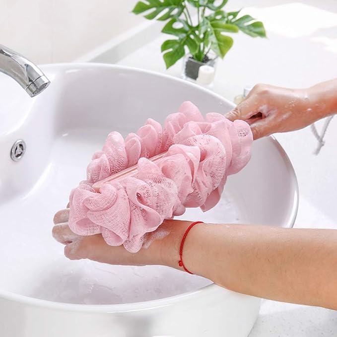 Back Scrubber for Shower,Loofah Long Handle Bath Body Brush,Soft Nylon Mesh Sponge for Shower,Loofah On a Stick for Men Women,Exfoliating Scrub Cleaning Luffa for Elderly(3-Pack,White)