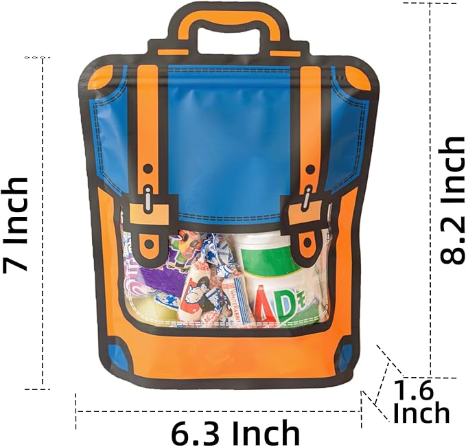 50 Pcs Resealable Stand Up Bule Backpack Bags, 6.3 x 8.2 Inch Food Storage with Handle, Clear Window, Reusable Zip Lock