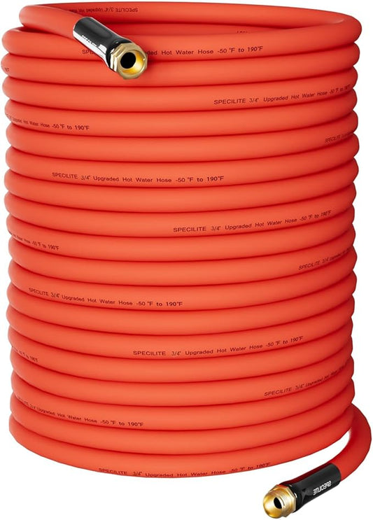 SPECILITE 3/4" Hot/Cold Garden Water Hose 150 ft, -50℉-190℉,Flexible & Lightweight With 3/4" Brass Fittings for Yard, Outdoor, Farm, Red