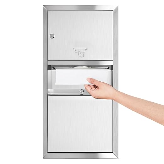 LEIFIDE Classic Stainless Steel Recessed Paper Towel Dispenser with 2 Gallon Waste Can Receptacle Wall-Mounted 28" Height, 14" Width for Bathroom Commercial Restrooms