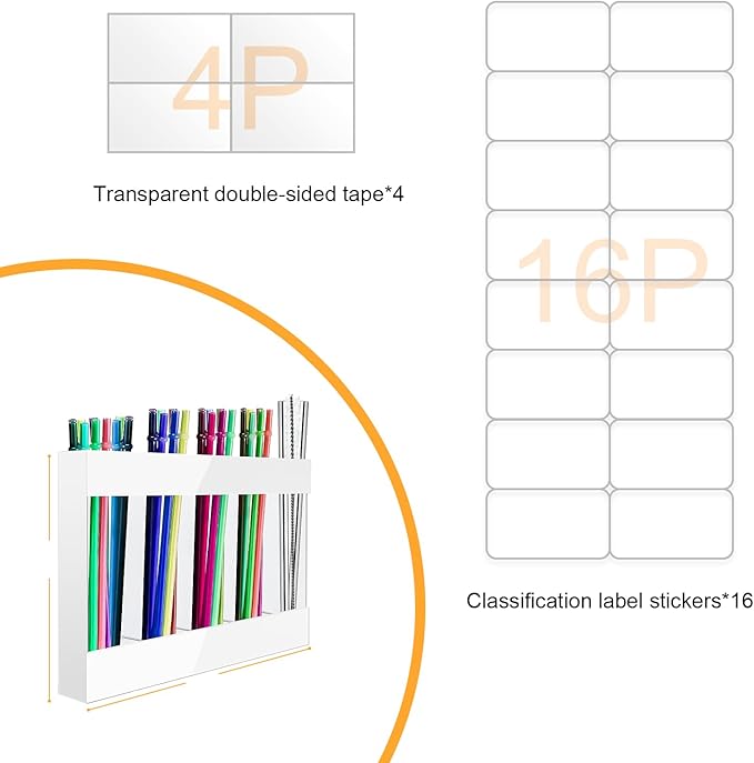 Straw Holder Acrylic for Cabinet Reusable Organizer Dispenser 5-Grid Straw Rack Comes with 8 Double-Sided Tapes and 15 Classification Label Stickers (White)