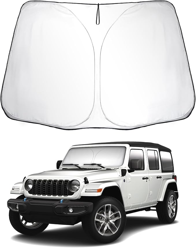 SKTU 2024 2025 2026 Wrangler Front Windshield Sunshade for 2018-2026 Jeep Wrangler 2020-2026 Jeep Gladiator Windshield Sunshade Foldable for Blocks UV Rays and Blocks Heat and Sun Keeps Vehicle Cool