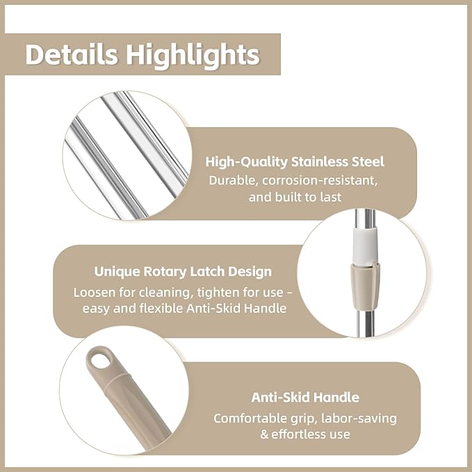 Spin Mop Replacement Handle, 47.6-inch 360 Degrees Rotating Telescopic Replacement Mop Stick with Robust Reinforced Plastic Disc for Spin Mop Bucket Cleaning System (Plastic Disc,Khaki)