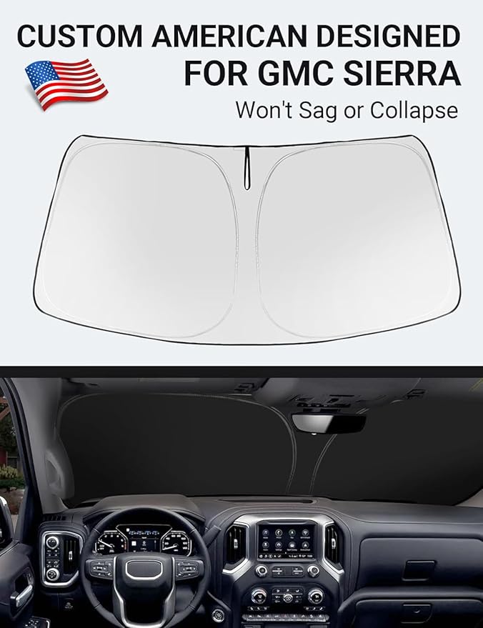 Proadsy 2025 Upgrade Windshield Sun Shade Custom Fit GMC Sierra 2019-2025 4-Layer Foldable Front Sunshade Protector Sun Visor Blocks UV Rays Keep Car Cooler Accessories