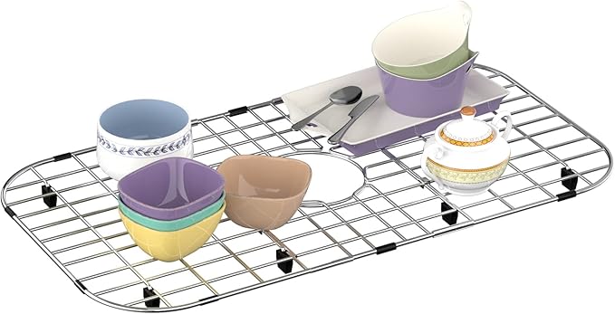 Sink Protector Grid Protector Kitchen Sink Grates, Centered Drain with Corner Radius, Sink Bottom Grid for Kitchen, 304 Stainless Steel Rust Resistant 26" X 14"