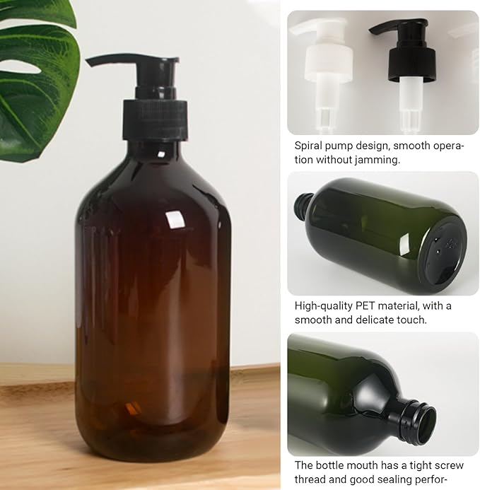 Pump Bottle Dispenser, 4PCS Soap Dispenser with Pump, 500ml/17oz Plastic Shampoo, Refillable Lotion Bottle for Cream