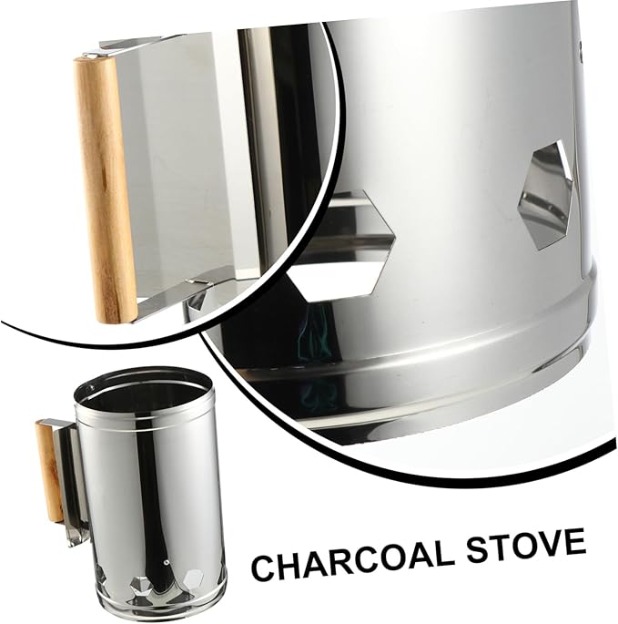 Outdoor Charcoal Chimney Starter Barrel with Heat-Resistant Wooden Handle BBQ Fire Starter for Quick Ignition Suitable for Grilling Camping Tailgate and Outdoor Cooking