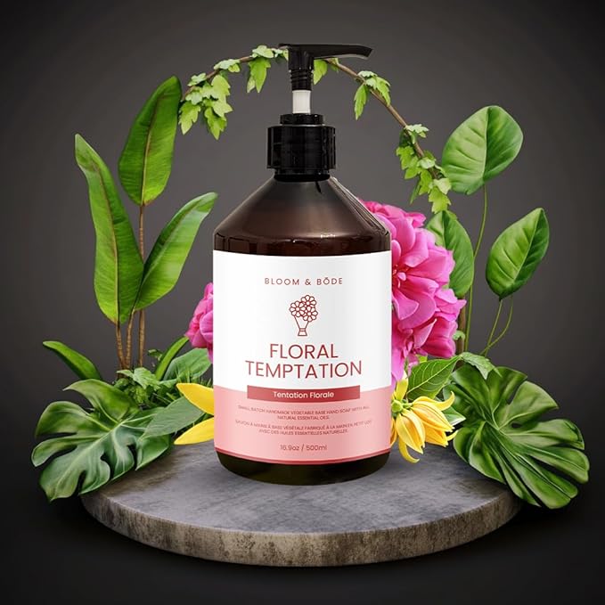 Luxury Liquid Hand Soap - Natural Scented Hand Wash - Gentle Hand Soap with Essential Oils & Aloe Vera - Handsoap - Moisturizing Handwash for Bathroom and Kitchen - Floral Temptation Scent, 16.9oz