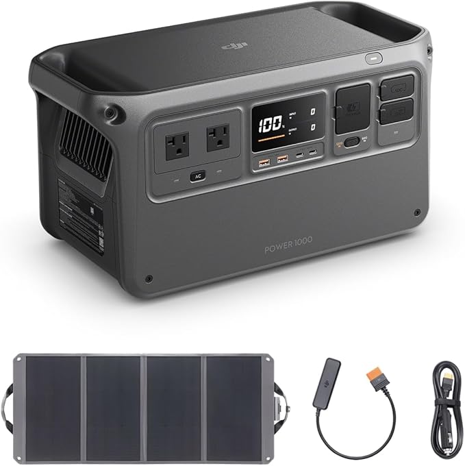 DJI Power 1000 Portable Power Station, 1024Wh Solar Generator with 1x 100W Solar Panel, 4000-Cycle-Life LFP(LiFePO4) Cell, 70-Minute Fast Charging, 2200W Stable Output,Solar Generator for Home Backup